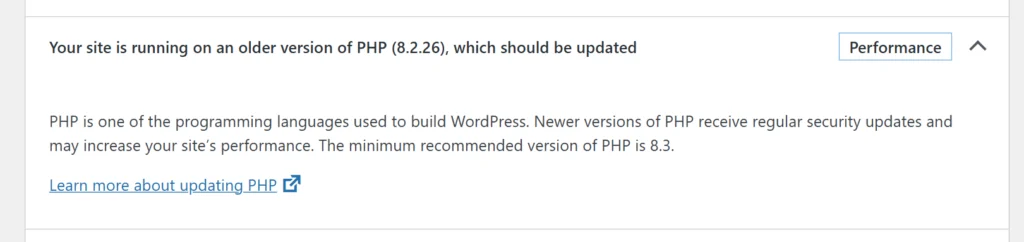 checking PHP version in WordPress