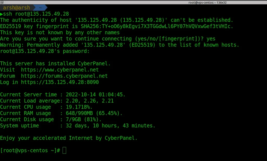 using Linux terminal to SSH login to VPS
