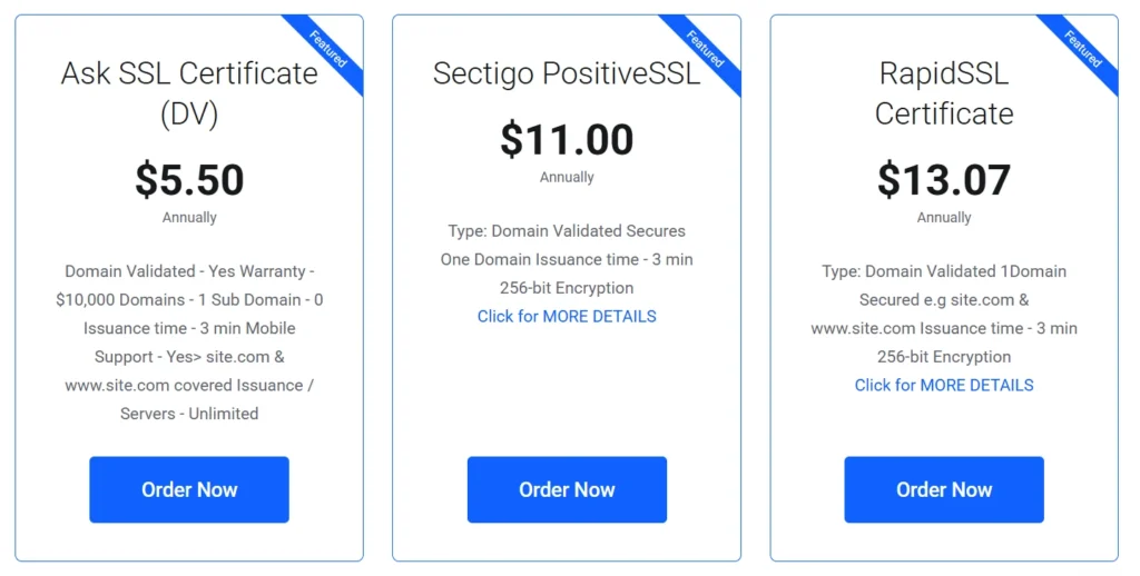 RapidSSL Certificate
Sectigo PositiveSSL
Ask SSL Certificate