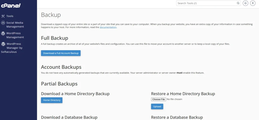 Download a zipped copy of your entire site or a part of your site that you can save to your computer. When you backup your website, you have an extra copy of your information in case something happens to your host.