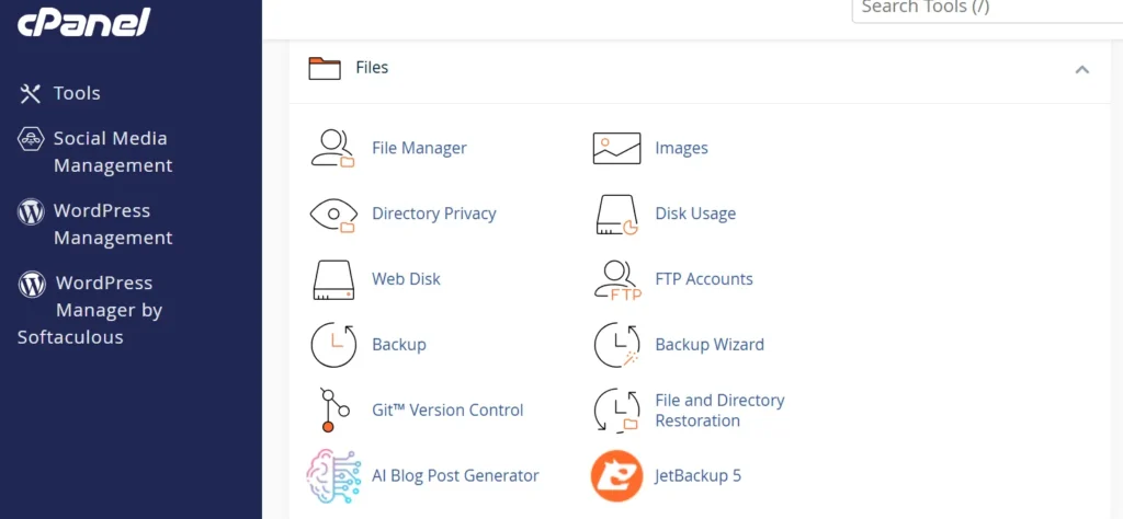 cpanel files tools