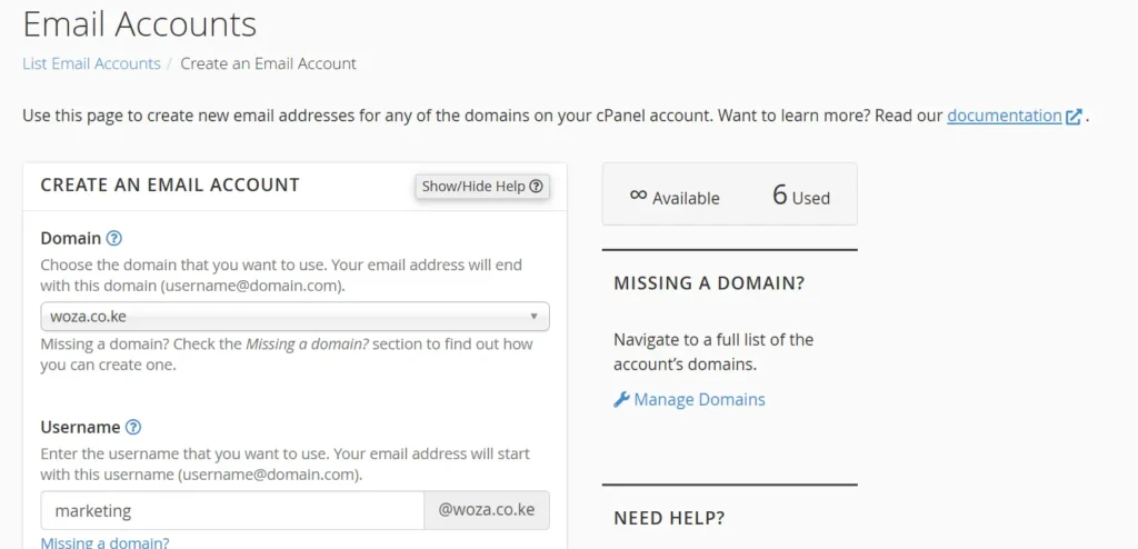 his feature lets you create and manage email accounts. 