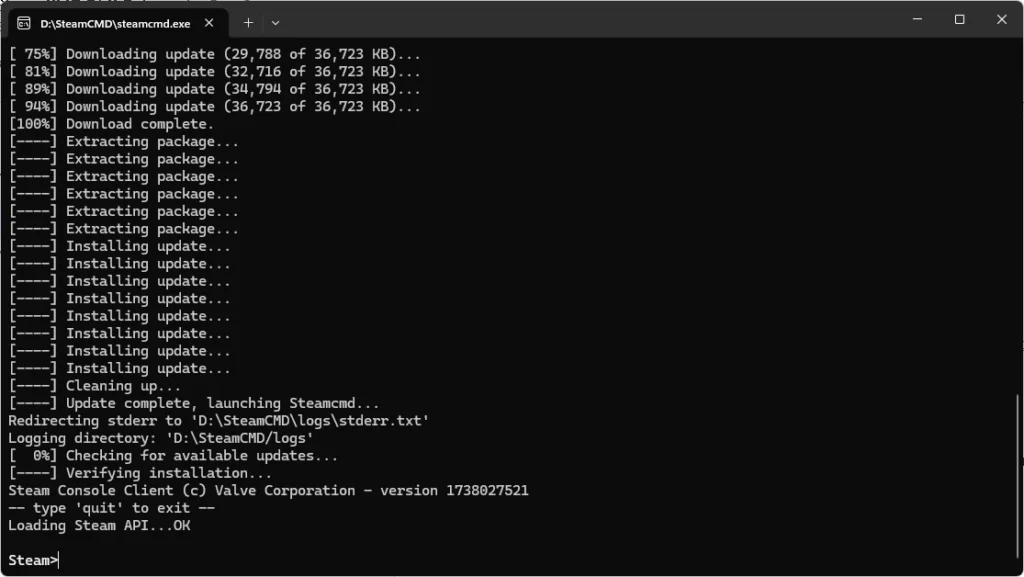 installing steamcmd
