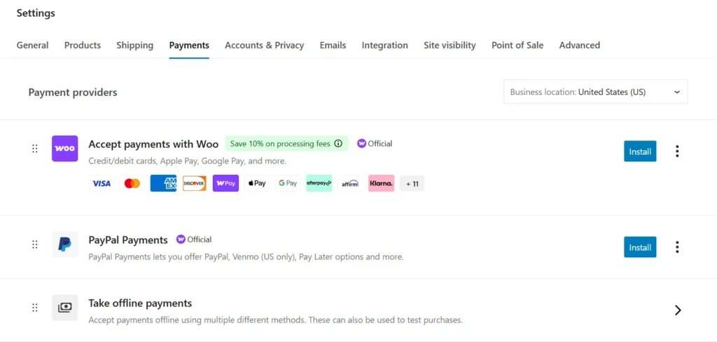 woocommerce payment providers