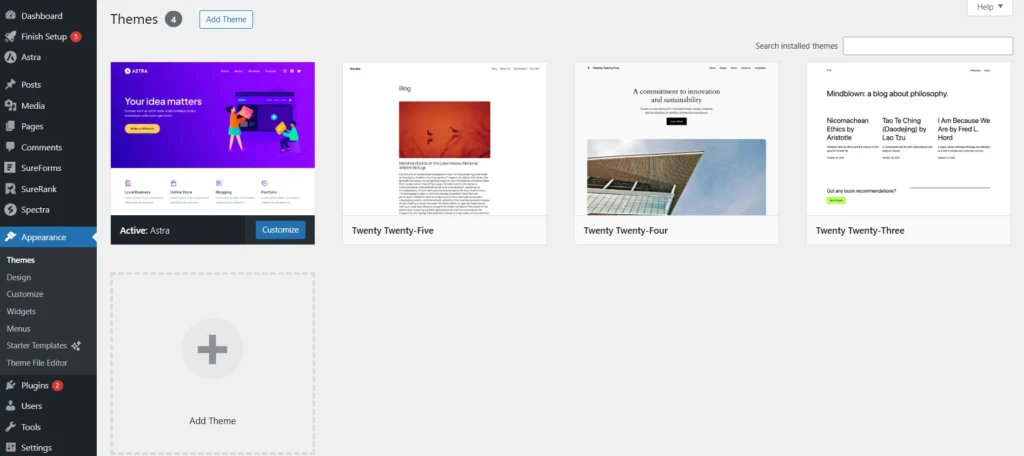 installed themes
add themes