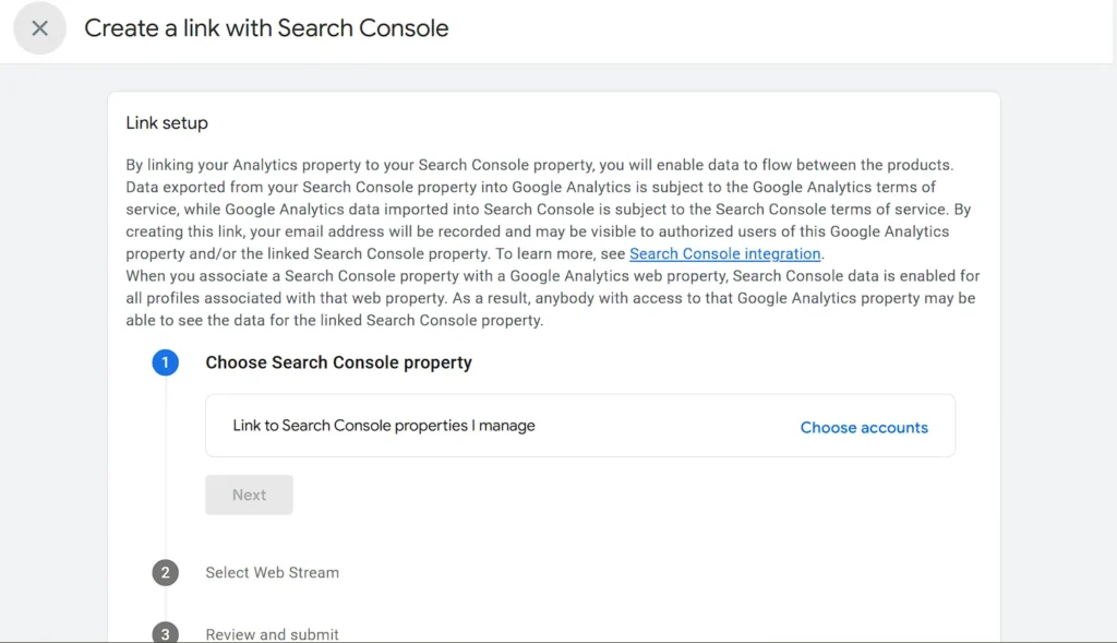 Create a link with Search Console
Link setup