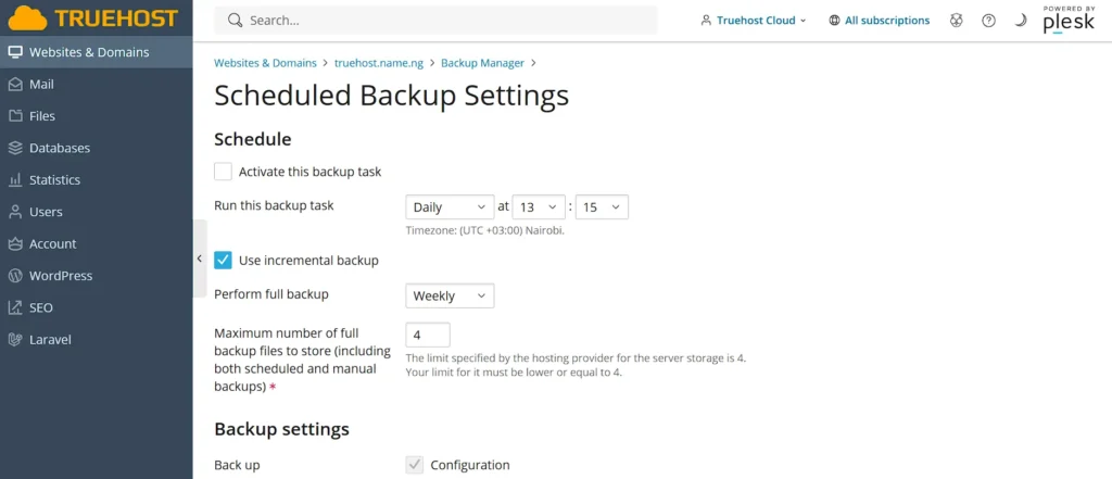 Scheduled Backup Settings