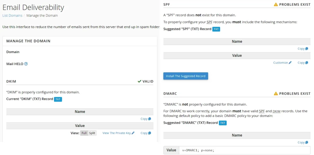 Use this interface to reduce the number of emails sent from this server that end up in spam folders.