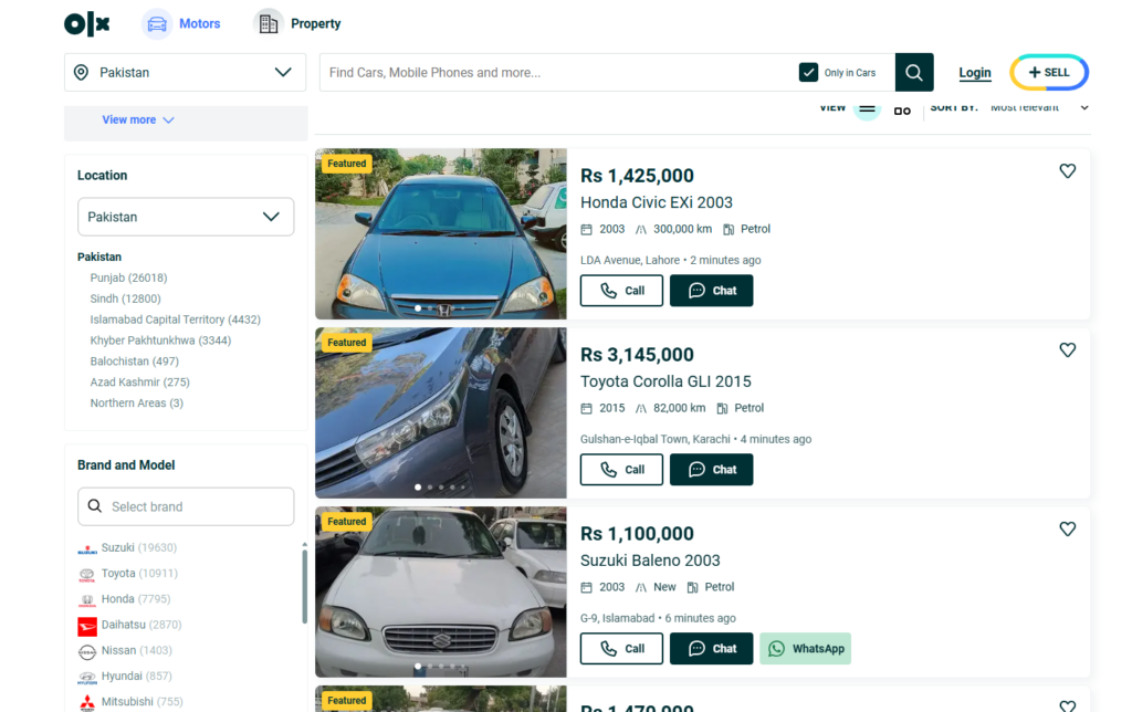 Part of the global OLX Group, OLX is a versatile classifieds platform with a dedicated section for cars.