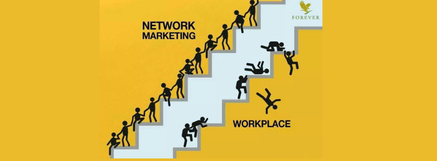 Shows how mls's work, people hodling on together and climbing up stairs hence network matrketing making it successful to sell foreverliving products in markets like Pakistan