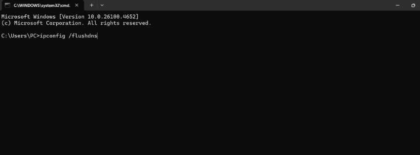 Screenshot of CMD and the prompt: ipconfig /flushdns