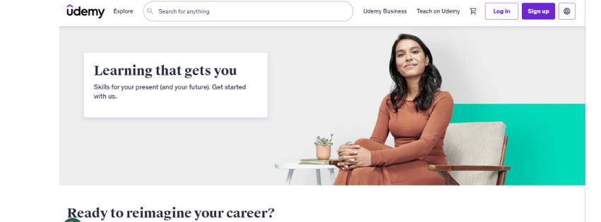 Udemy homepage screenshot, a platform to research on your course before creating online course.