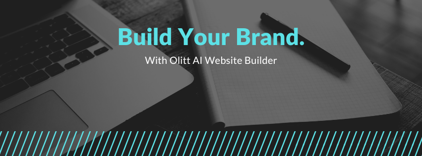 Shows a person working on content with a laptop and writing pad on a desk and the title build your brand with olitt ai website builder