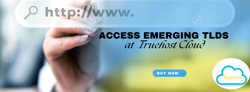 this is a cta graphic showing the title access emerging tlds at truehost cloud