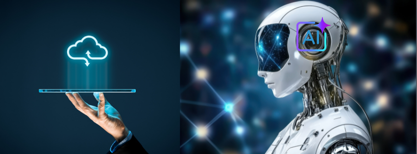 AI robot working powering intelligence to support cloud hosting