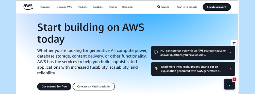 A screenshot of the aws homepage screenshot