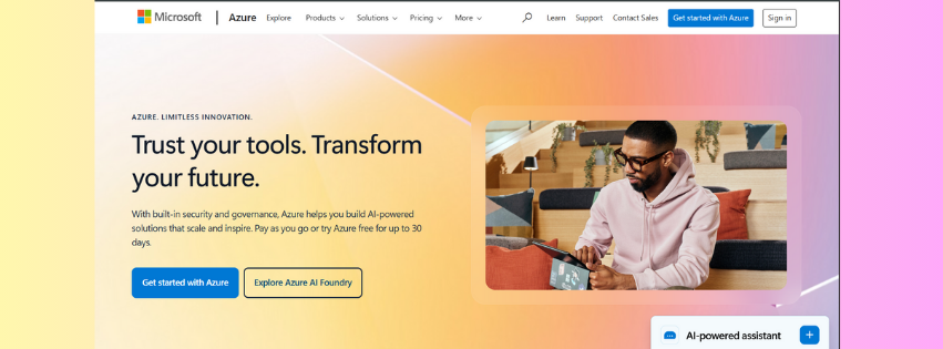 A screenshot of the microsoft azure homepage