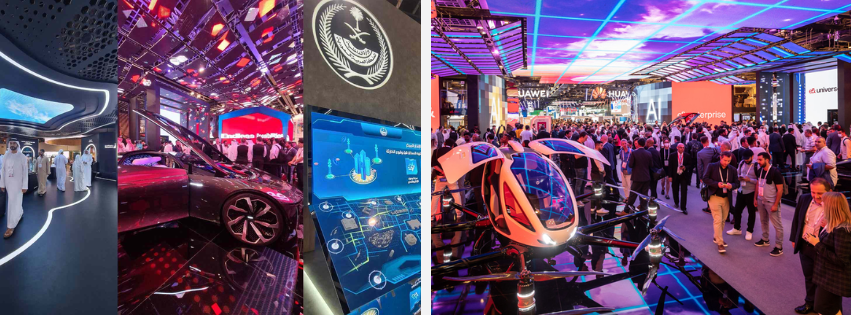 Shows a few of the pavilions available from the previous Gitex global events