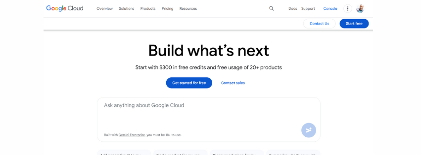 a screenshot of the google cloud homepage