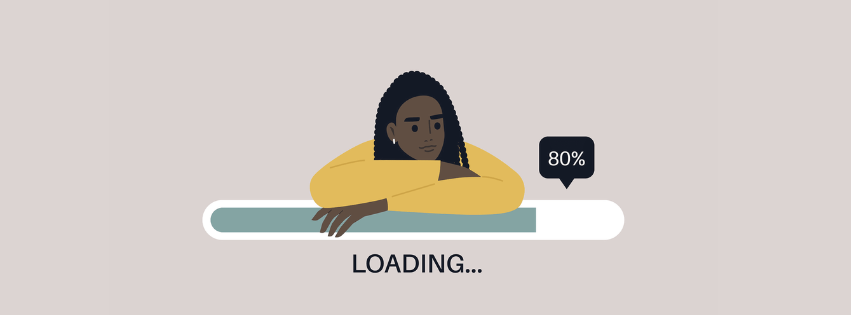 a woman looking desperate since a site takes too long to load