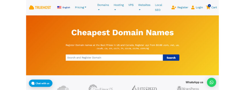 A screenshot of the truehost cloud homepage